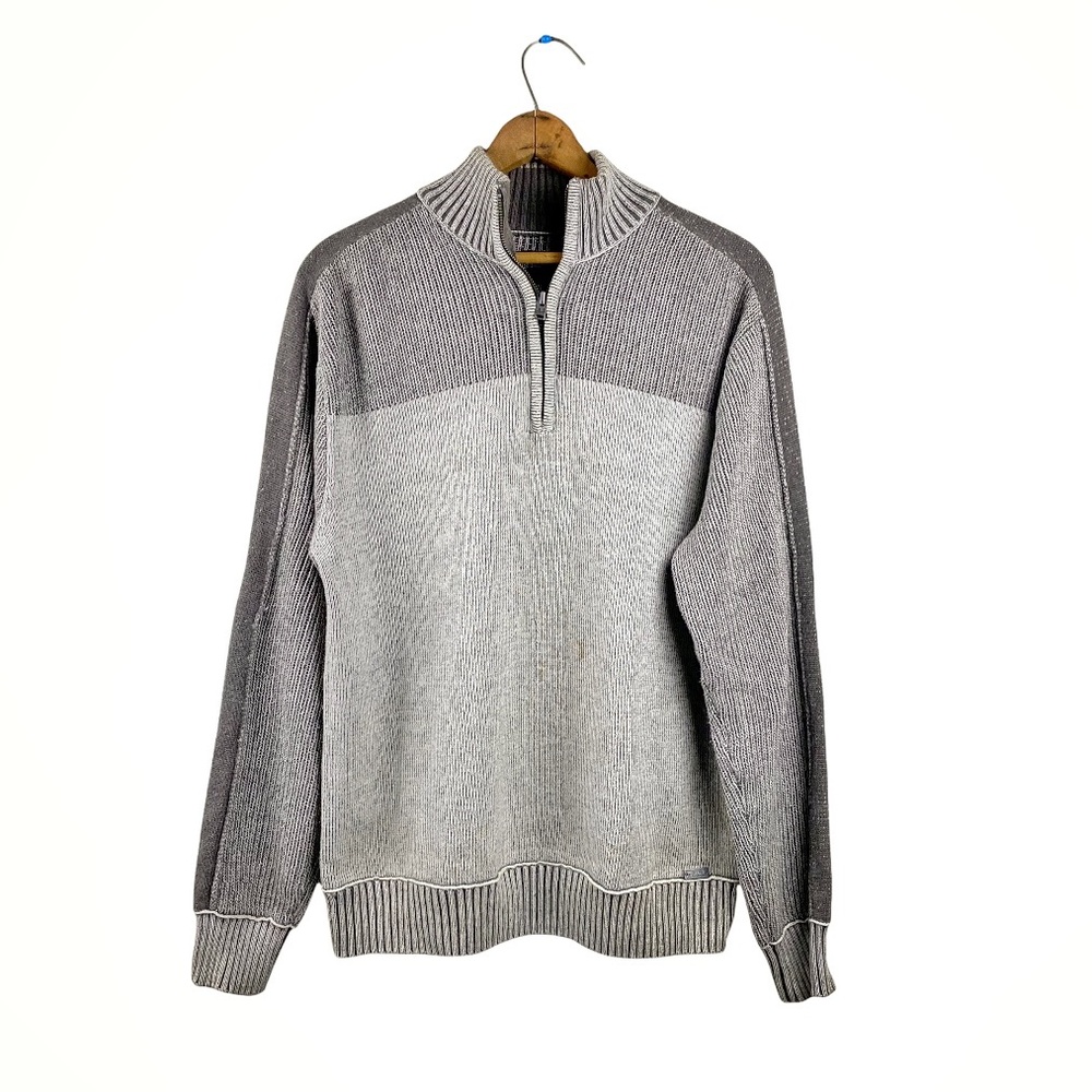 J.B. Holt Quarter Zip Mock Neck Gatlinburg Sweater Heathered Knit Color Block M